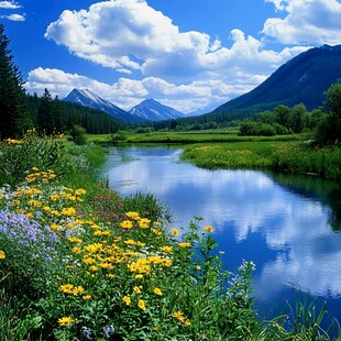 山间河畔的绚烂自然美景