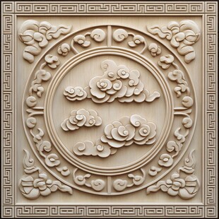 中式祥云木雕装饰图案