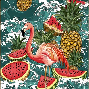 火烈鸟与水果的夏日海洋风