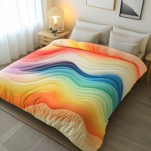 彩虹波浪纹多彩舒适棉被