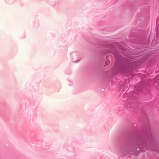 梦幻粉色系飘逸长发美少女