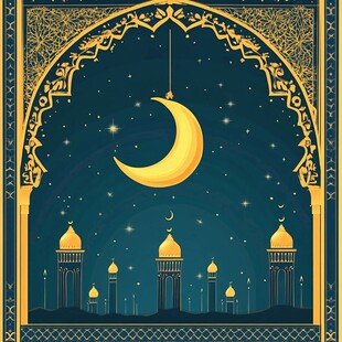 梦幻伊斯兰月夜建筑图景