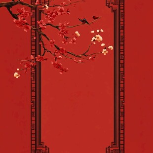 中式红墙下的繁花与飞鸟