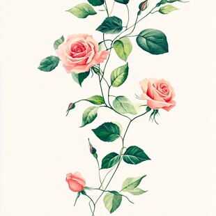 粉色玫瑰藤蔓插画图案