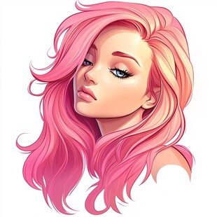 粉色长发的魅力女性头像