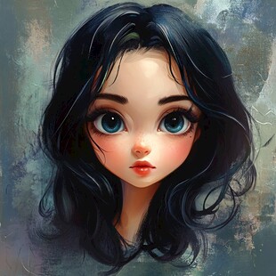 黑发大眼的可爱卡通女孩