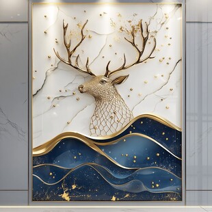 金色麋鹿海洋风艺术壁画