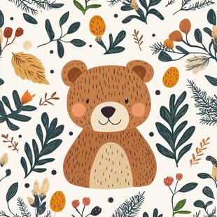 可爱小熊与花草图案背景