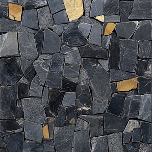 黑色碎拼石材墙面纹理