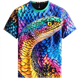 炫彩蛇纹图案男士短袖T恤