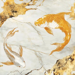 大理石上的双锦鲤图案