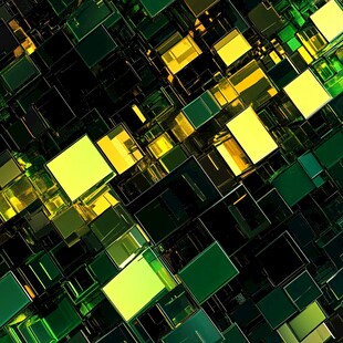 黄绿方块科技感立体背景