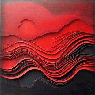 红色立体波浪日落艺术画