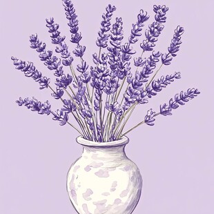 花瓶中的紫色薰衣草插画