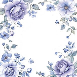 蓝紫色花卉边框装饰图案