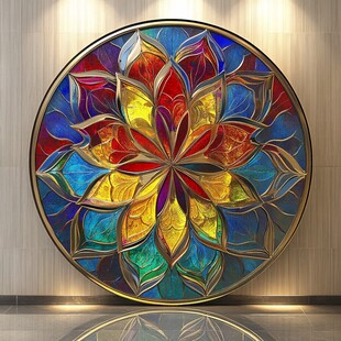 彩色莲花圆形艺术玻璃装饰