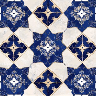 蓝白金花纹瓷砖图案设计