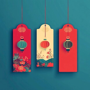 中式灯笼书签设计图