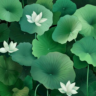 夏日荷塘绿意中的白莲花