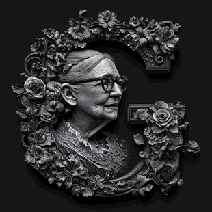 花饰环绕的老年女性头像