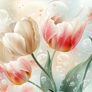 梦幻郁金香与气泡背景图