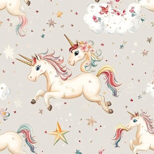 梦幻独角兽与星空花卉图案