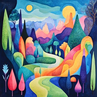 梦幻多彩的奇幻山林风景