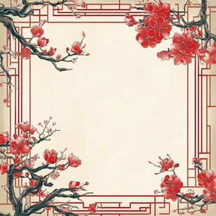 中式梅花边框古典背景图
