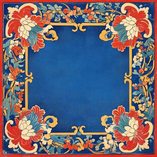 中式古典花卉边框装饰图案