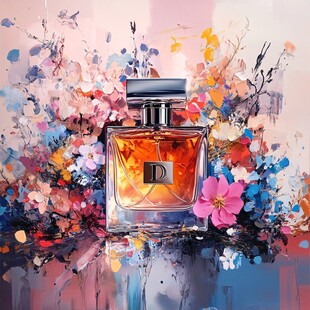 梦幻花卉中的奢华香水瓶