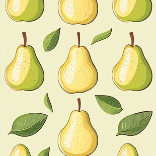 梨子与绿叶的清新图案