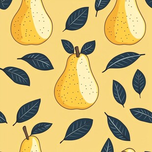 黄色背景梨子叶子图案