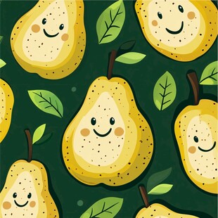 可爱笑脸梨叶图案背景图