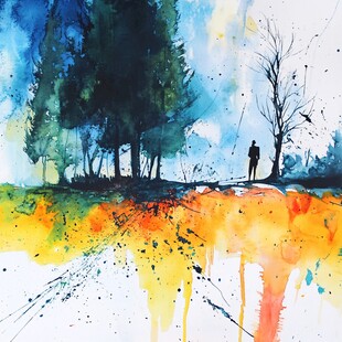 水彩绘就的静谧森林景象