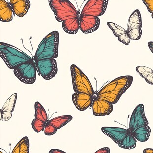 多彩蝴蝶无缝图案背景