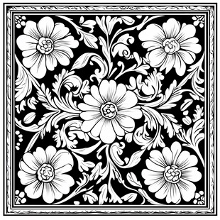 黑白花卉复古图案设计