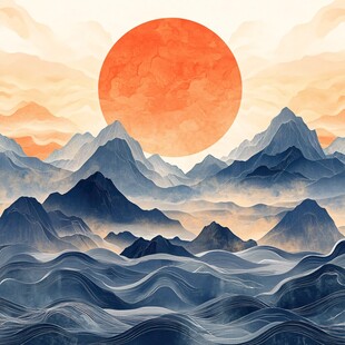 夕阳下的壮美山水景观