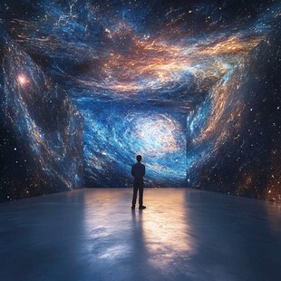 人置身梦幻宇宙空间场景