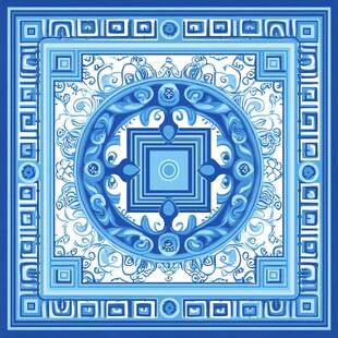 蓝白中式几何花纹装饰图案