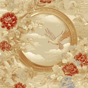 中式花鸟圆形吉祥图案