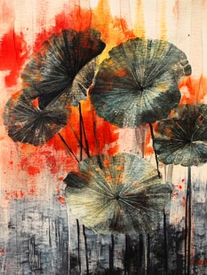 水墨风荷韵抽象艺术画作