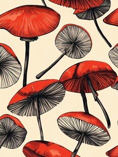 红色蘑菇手绘无缝图案