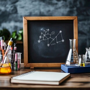 化学实验场景与分子结构图