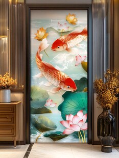 锦鲤荷花玄关艺术装饰画