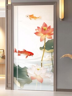 中式荷花锦鲤玄关装饰画