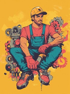 机械风维修工插画形象