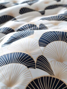日式扇形图案床品特写