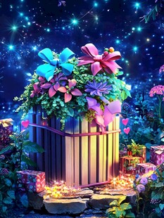 梦幻星夜下的缤纷花箱