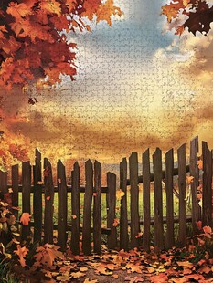 秋日栅栏边的梦幻拼图风景