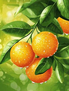枝头鲜橙 水珠绿叶伴果香